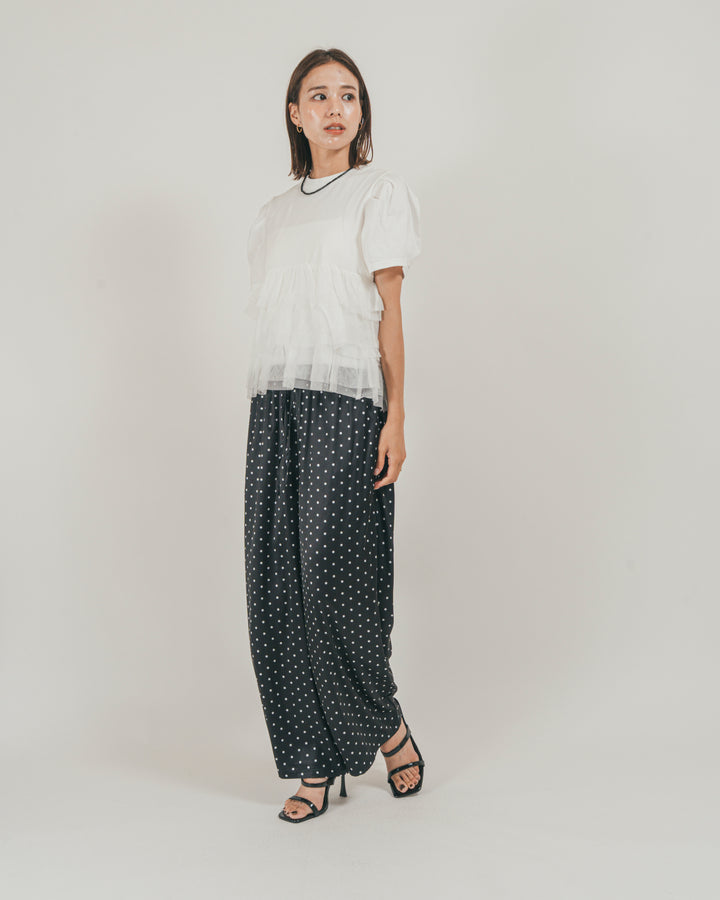［SET］チュールフリル ペプラムTシャツ + ドットサテンパンツ（2SET）