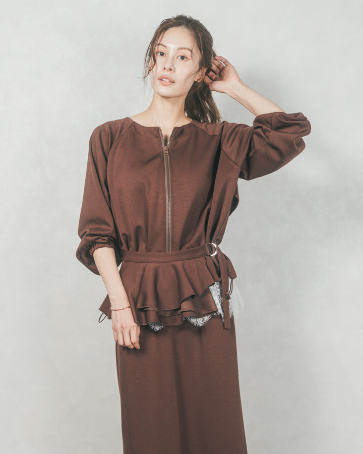 Multi-Way ライトポンチペプラムスカート (BROWN)