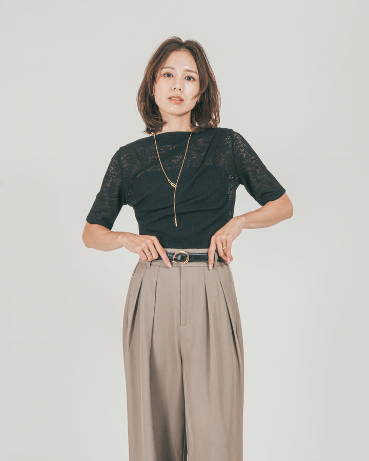 ［SET］カットレース ドレープTee + ダブルタック ハイウエストワイドパンツ（2SET）