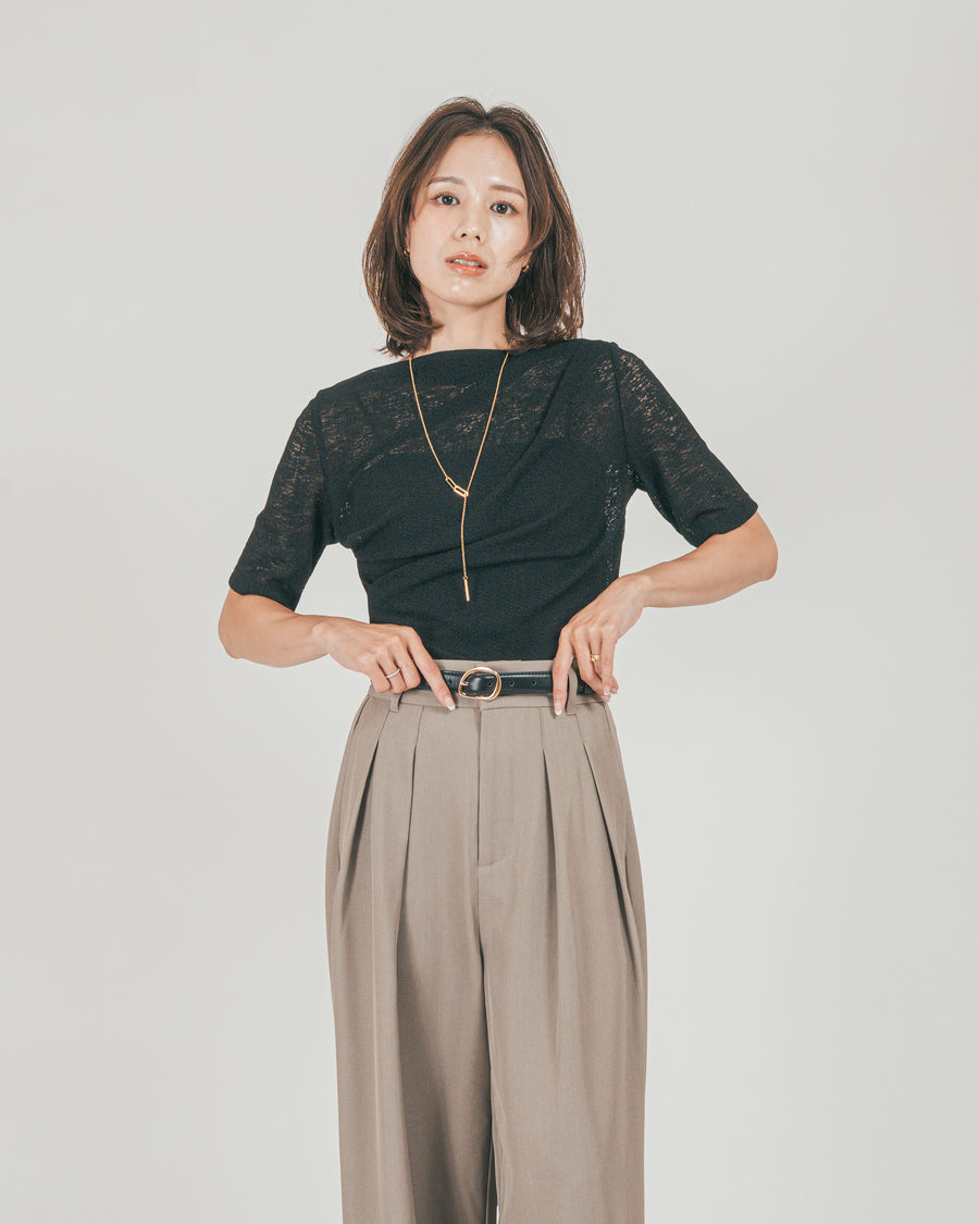 ［SET］カットレース ドレープTee + ダブルタック ハイウエストワイドパンツ（2SET）