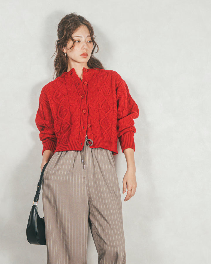 ［SET］ケーブルKnitクルーカーディガン+Relaxストライプパンツ