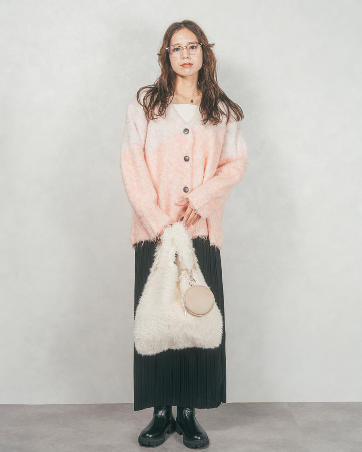 ［SET］Airyフェザー ニットカーディガン+プリーツNarrowロングスカート（2SET）