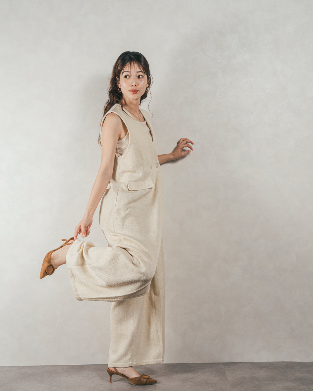 デニムライク へリンボーンサロペット