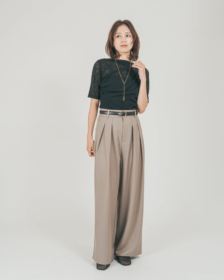 ［SET］カットレース ドレープTee + ダブルタック ハイウエストワイドパンツ（2SET）