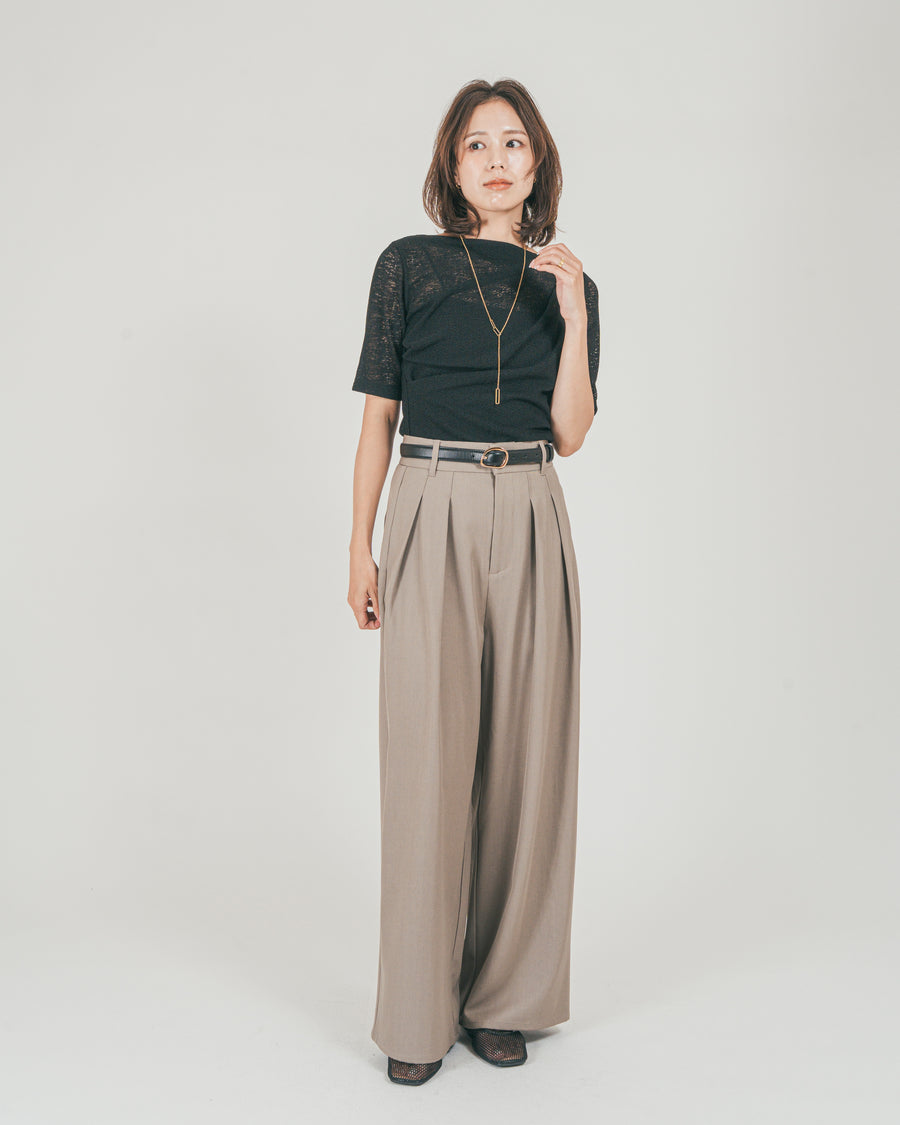 ［SET］カットレース ドレープTee + ダブルタック ハイウエストワイドパンツ（2SET）