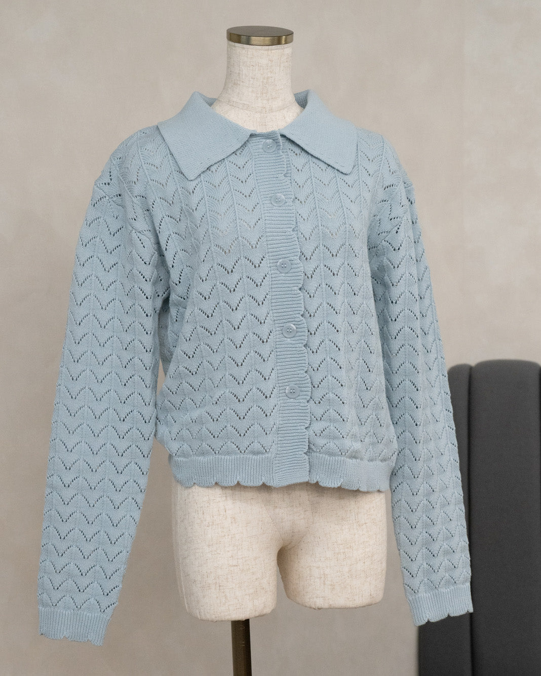 透かし編みニット襟付きカーディガン