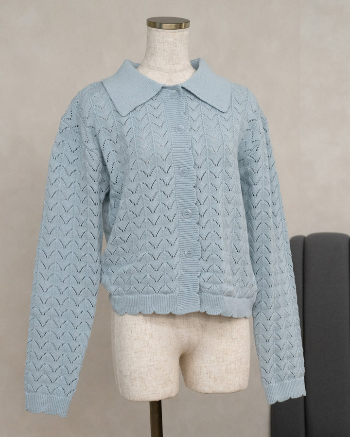 透かし編みニット襟付きカーディガン