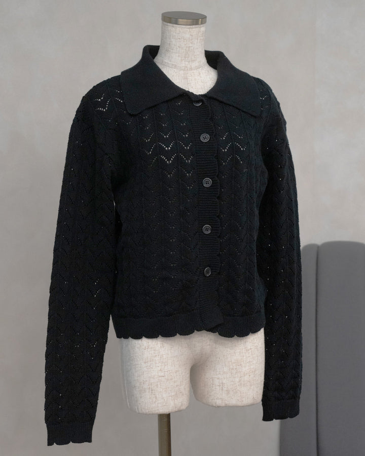 透かし編みニット襟付きカーディガン