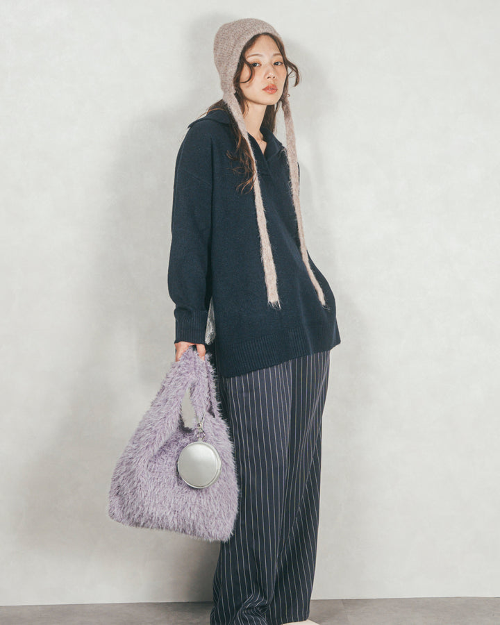 ［SET］サイドスリット襟付きスキッパーニット+Relaxストライプパンツ