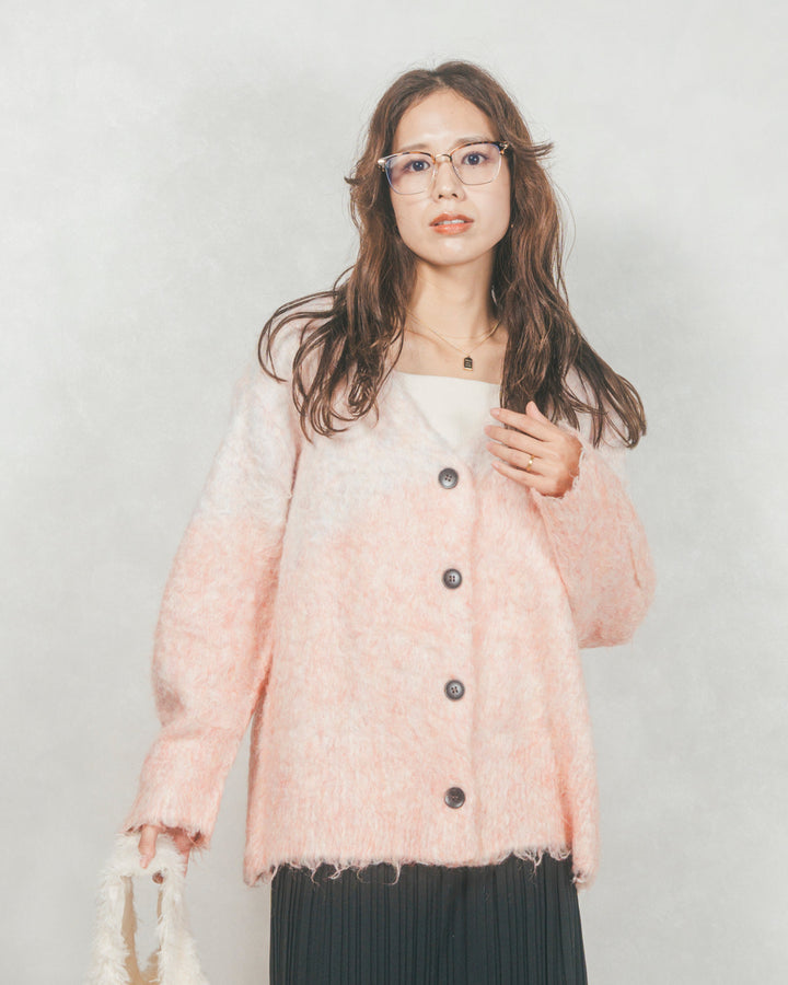 Airyフェザー ニットカーディガン (PINK×LIGHT PINK)