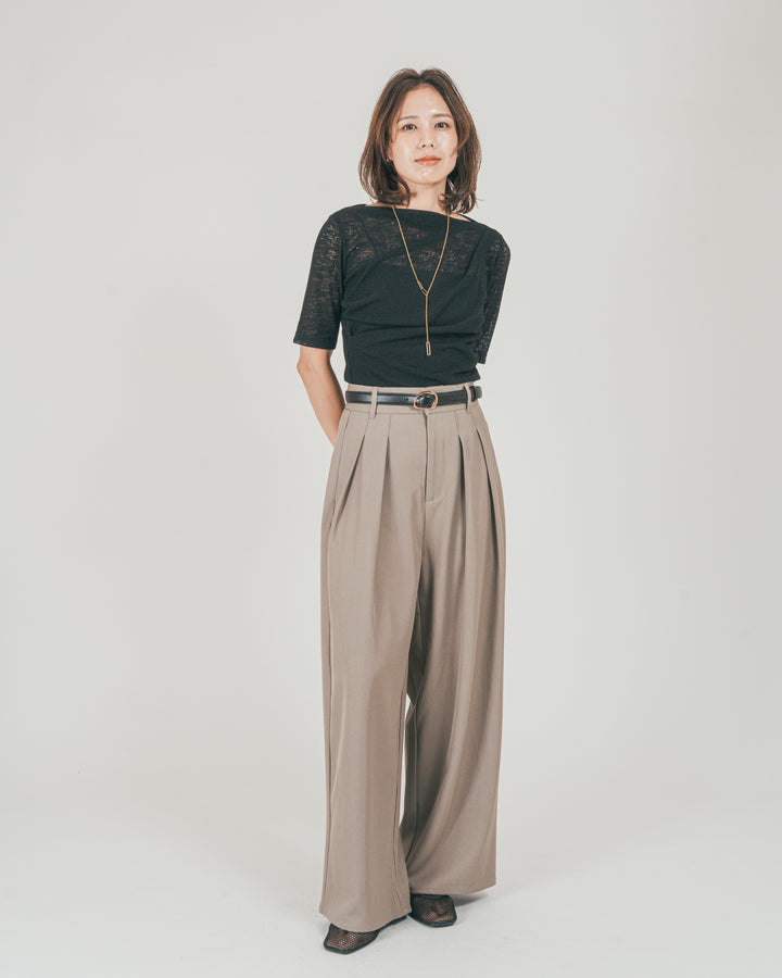 ［SET］カットレース ドレープTee + ダブルタック ハイウエストワイドパンツ（2SET）