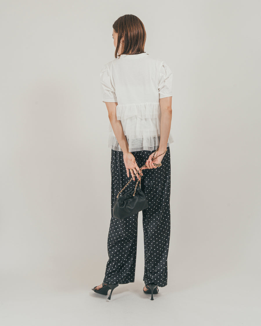 ［SET］チュールフリル ペプラムTシャツ + ドットサテンパンツ（2SET）