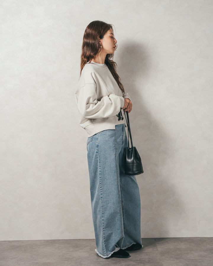 ［SET］ラメ裏毛ボリュームスリーブトレーナー+センターシーム リラックスカラーデニム（2SET）