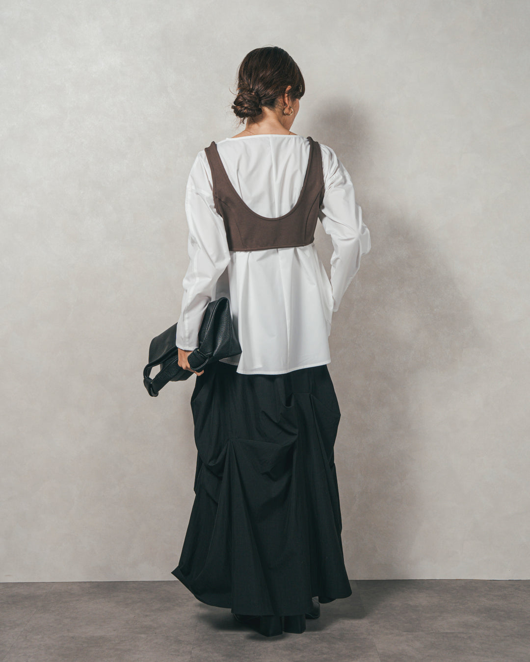 ［SET］カットビスチェxブラウス レイヤードSET+ヴィンテージブロードランダムタックスカート（2SET）