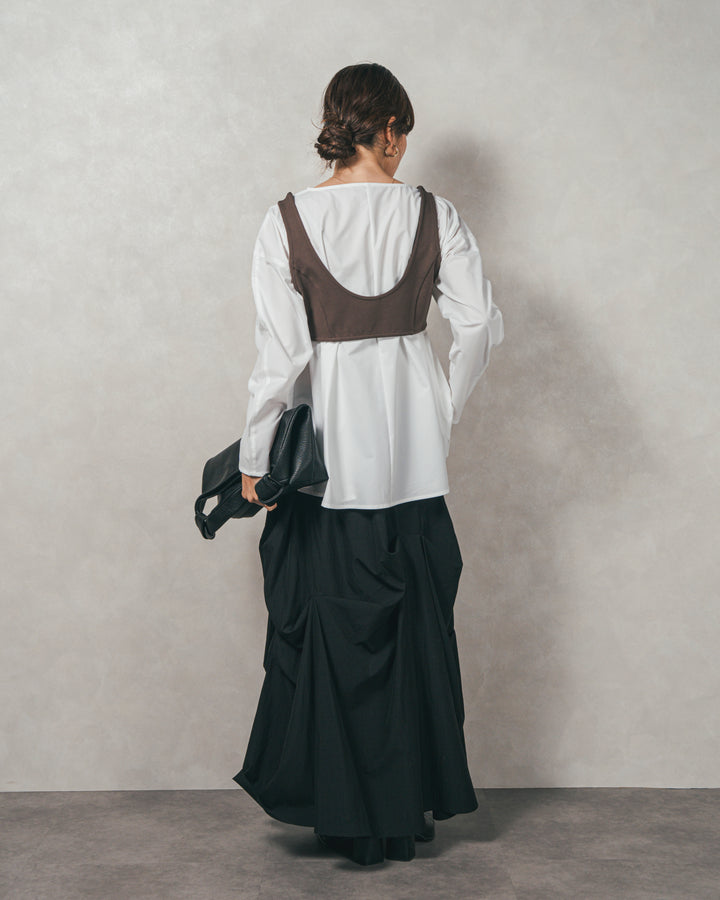 ［SET］カットビスチェxブラウス レイヤードSET+ヴィンテージブロードランダムタックスカート（2SET）