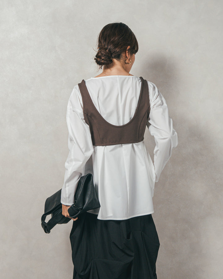 ［SET］カットビスチェxブラウス レイヤードSET+ヴィンテージブロードランダムタックスカート（2SET）