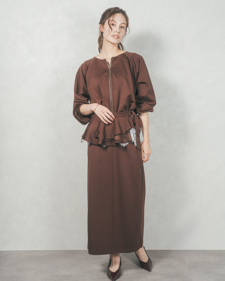 Multi-Way ライトポンチペプラムスカート (BROWN)