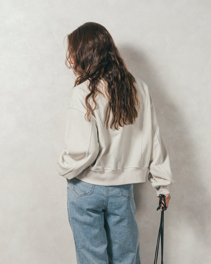 ［SET］ラメ裏毛ボリュームスリーブトレーナー+センターシーム リラックスカラーデニム（2SET）