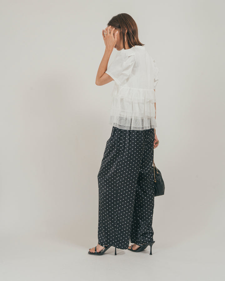［SET］チュールフリル ペプラムTシャツ + ドットサテンパンツ（2SET）