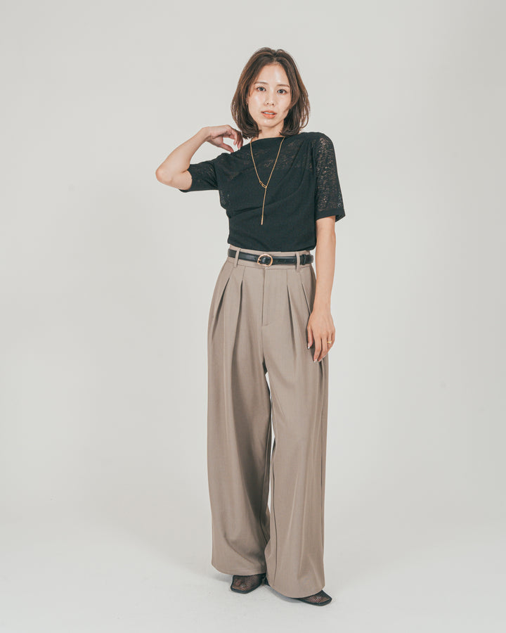 ［SET］カットレース ドレープTee + ダブルタック ハイウエストワイドパンツ（2SET）