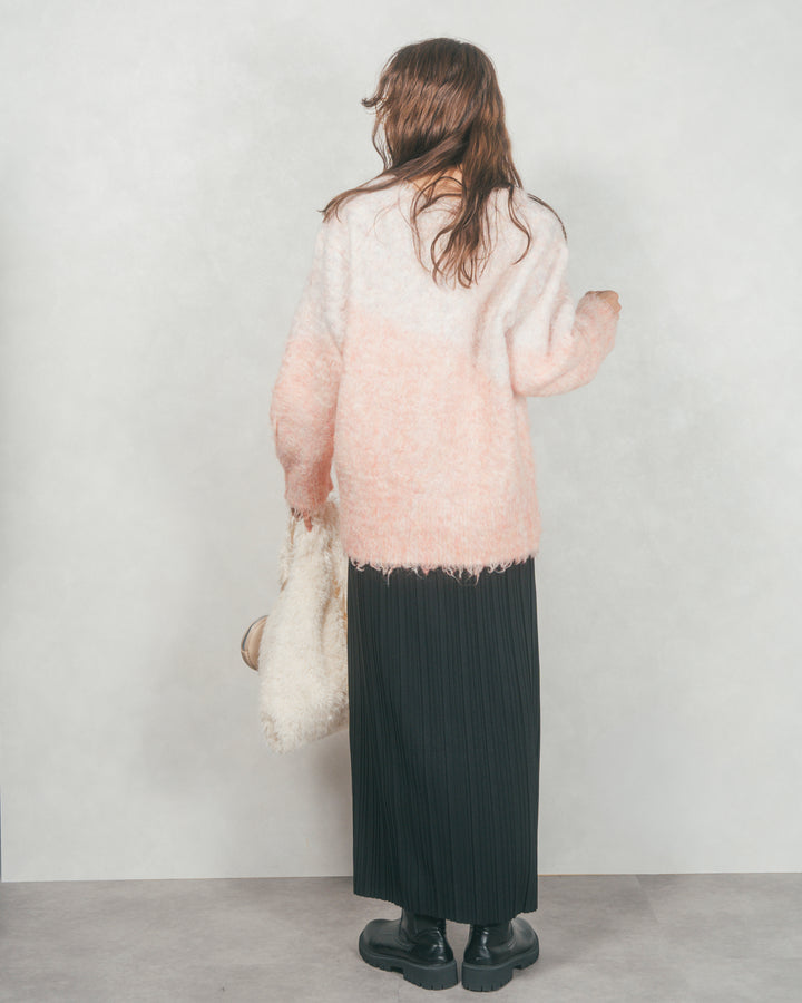 ［SET］Airyフェザー ニットカーディガン+プリーツNarrowロングスカート（2SET）