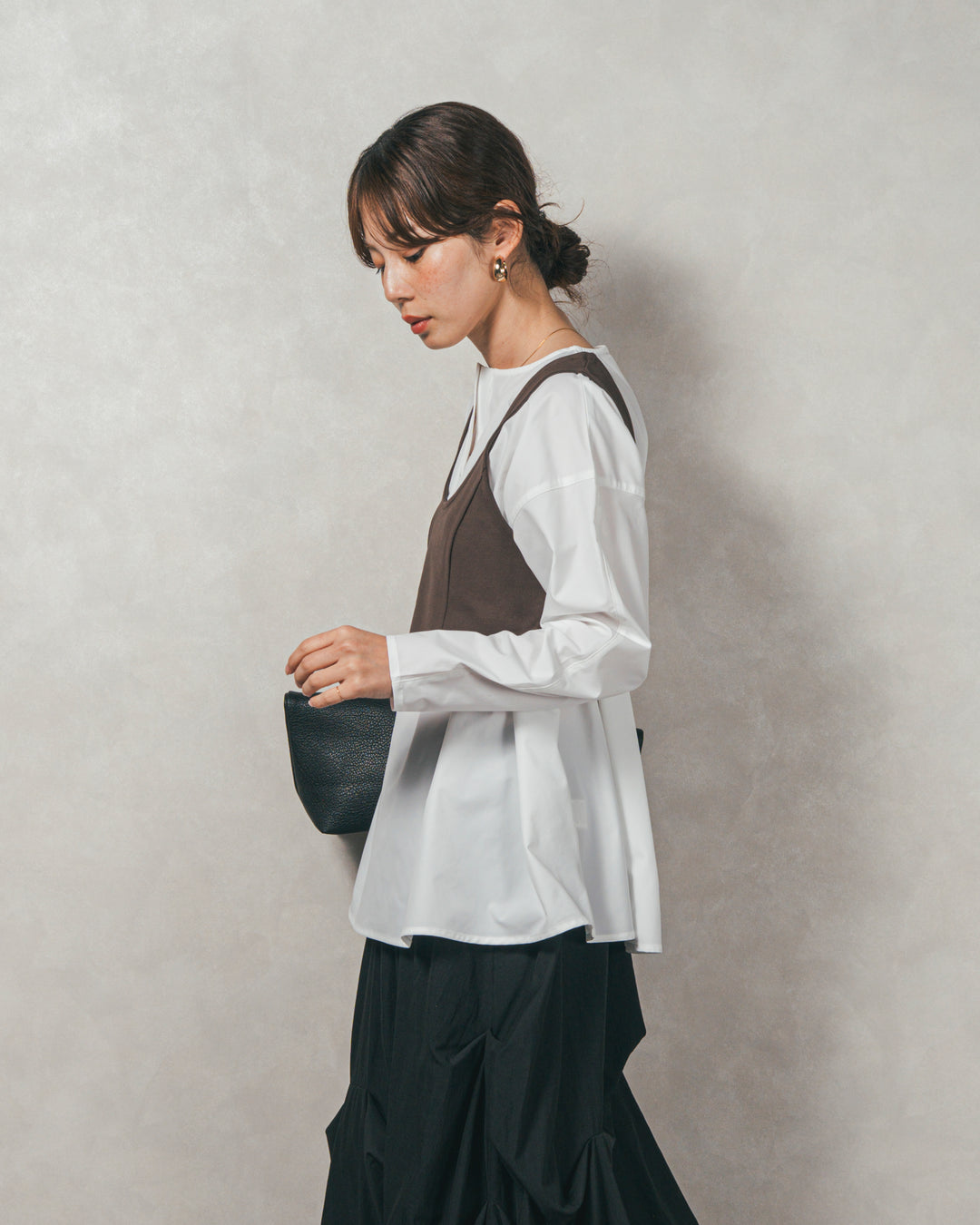 ［SET］カットビスチェxブラウス レイヤードSET+ヴィンテージブロードランダムタックスカート（2SET）