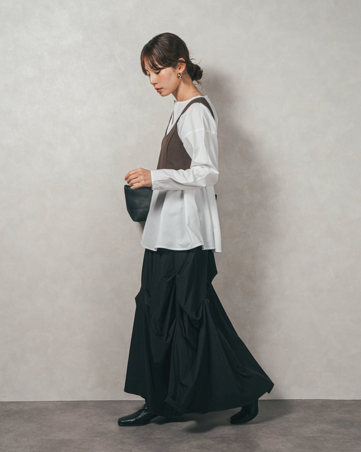 ［SET］カットビスチェxブラウス レイヤードSET+ヴィンテージブロードランダムタックスカート（2SET）