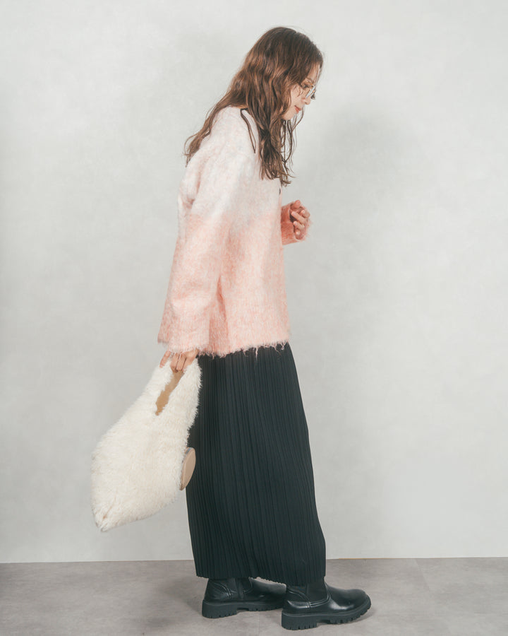 ［SET］Airyフェザー ニットカーディガン+プリーツNarrowロングスカート（2SET）