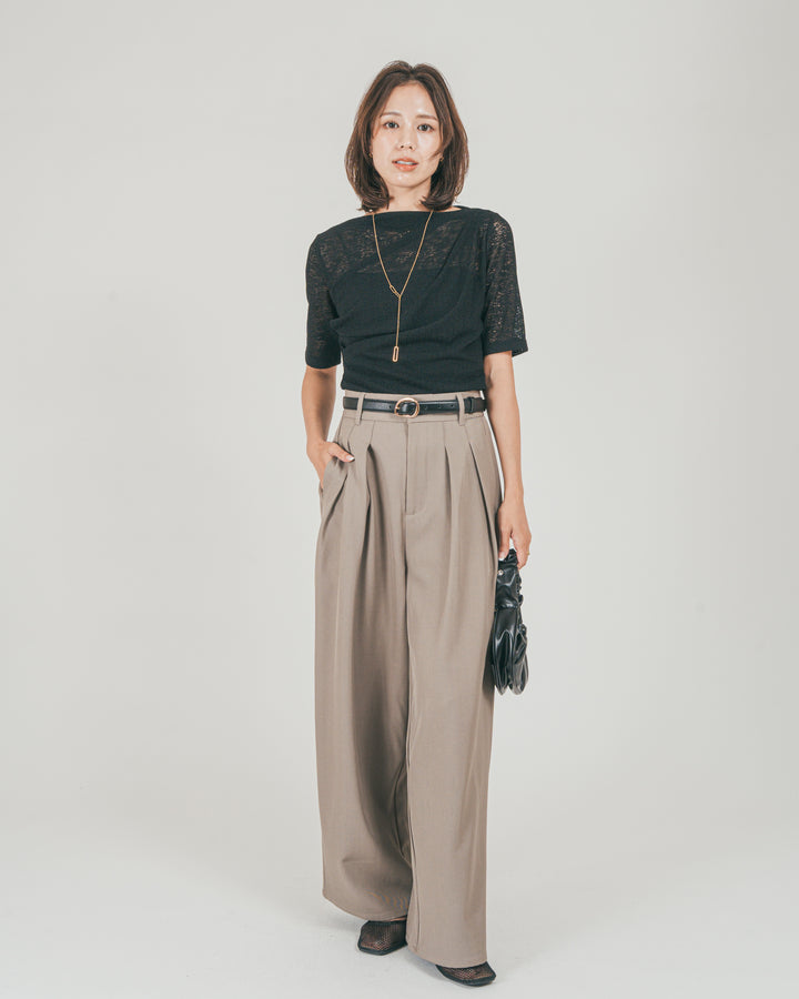 ［SET］カットレース ドレープTee + ダブルタック ハイウエストワイドパンツ（2SET）