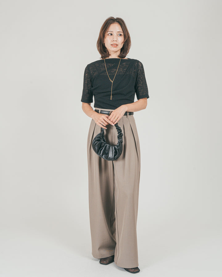 ［SET］カットレース ドレープTee + ダブルタック ハイウエストワイドパンツ（2SET）