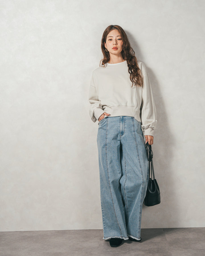 ラメ裏毛ボリュームスリーブトレーナー（OFF）