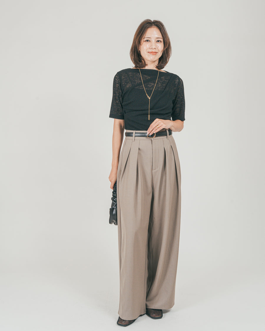 ［SET］カットレース ドレープTee + ダブルタック ハイウエストワイドパンツ（2SET）