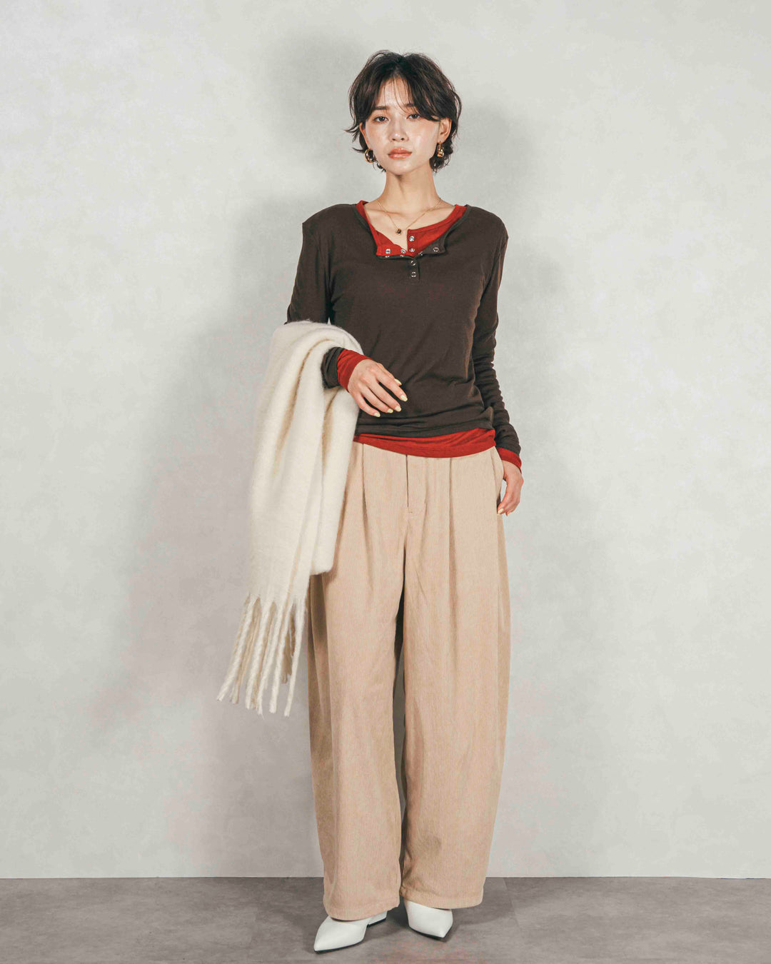 ［SET］Sheerリブヘンリーネックトップス+Sheerリブヘンリーネックトップス（2SET）