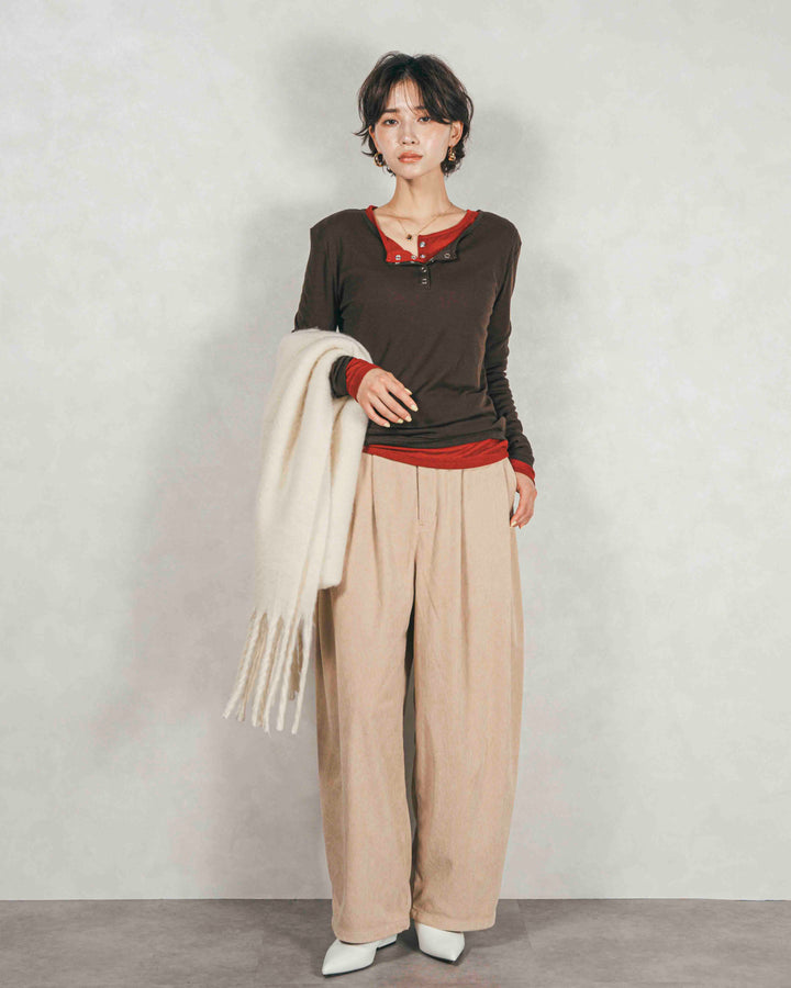 ［SET］Sheerリブヘンリーネックトップス+Sheerリブヘンリーネックトップス（2SET）