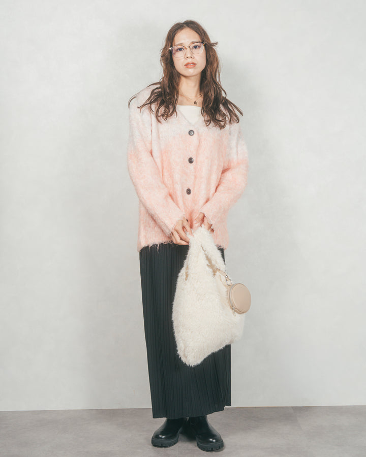 ［SET］Airyフェザー ニットカーディガン+プリーツNarrowロングスカート（2SET）