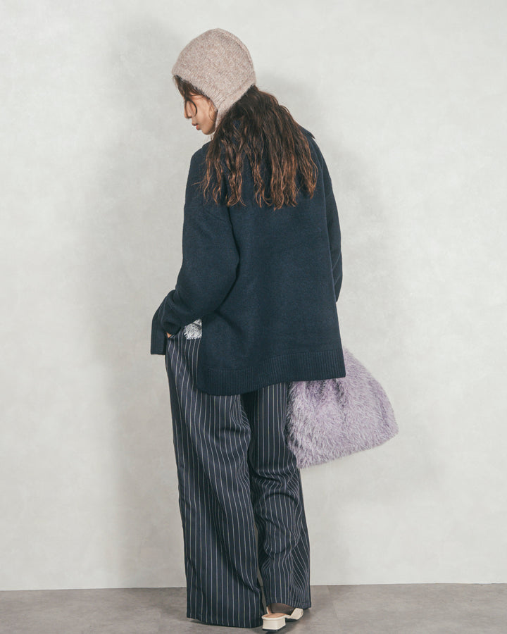 ［SET］サイドスリット襟付きスキッパーニット+Relaxストライプパンツ