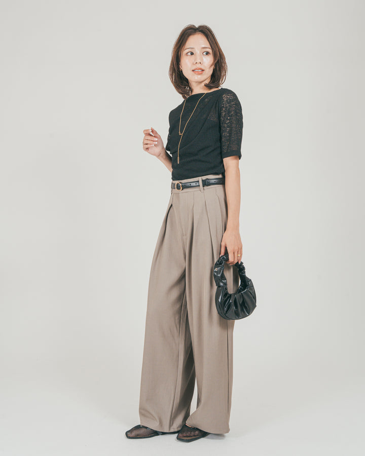 ［SET］カットレース ドレープTee + ダブルタック ハイウエストワイドパンツ（2SET）