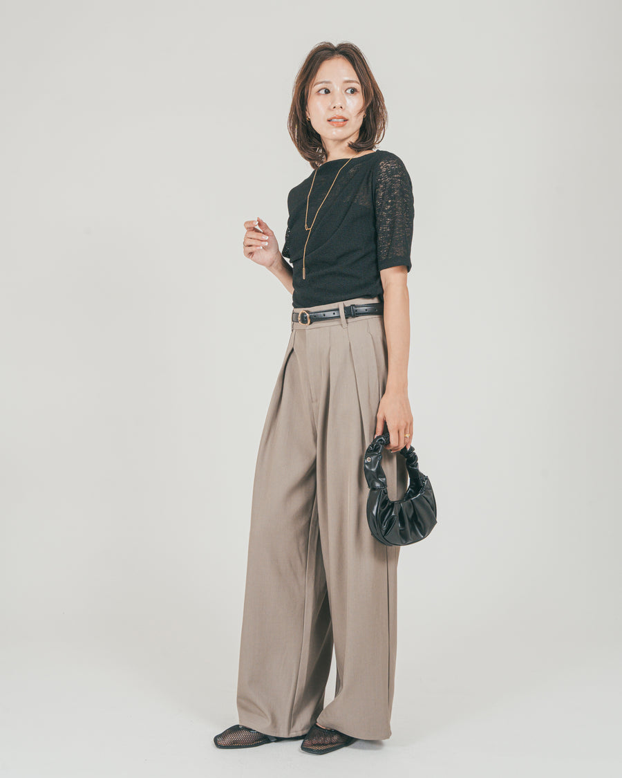 ［SET］カットレース ドレープTee + ダブルタック ハイウエストワイドパンツ（2SET）