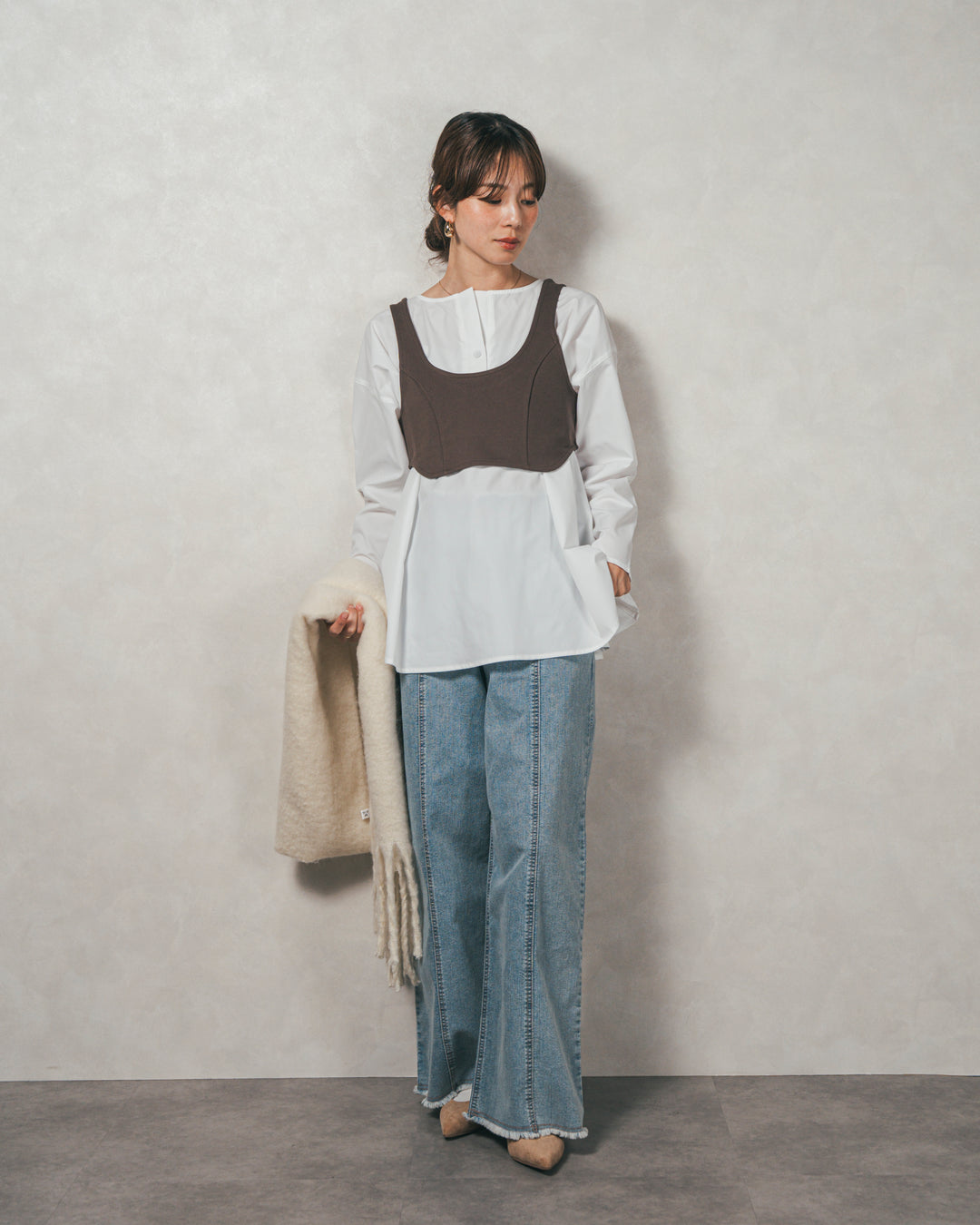 ［SET］カットビスチェxブラウス レイヤードSET+センターシーム リラックスカラーデニム（2SET）
