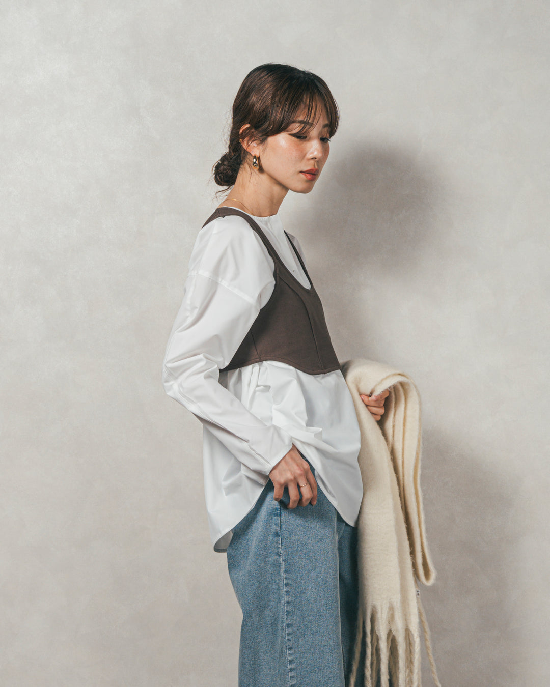 ［SET］カットビスチェxブラウス レイヤードSET+センターシーム リラックスカラーデニム（2SET）