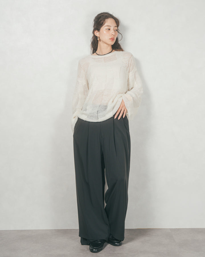 ［SET］コージーオーバーサイズニット+裾シアーワイドストレートパンツ（2SET）