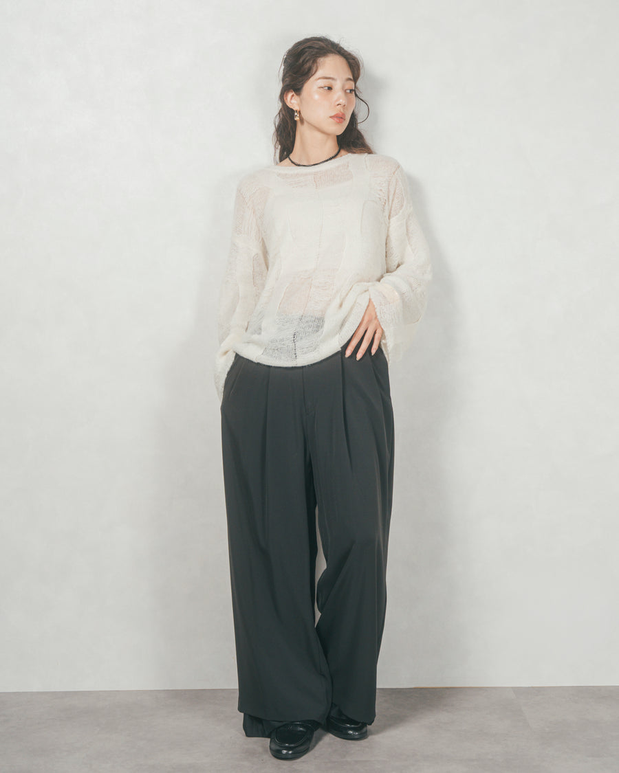 ［SET］コージーオーバーサイズニット+裾シアーワイドストレートパンツ（2SET）