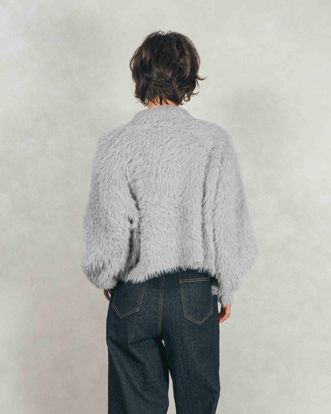 ［SET］フェザーヤーン 衿付きカーディガン+センターシーム リラックスワイドデニム（2SET）