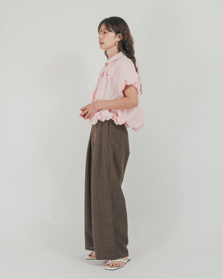 ［SET］バルーンShirringハーフスリーブシャツ + スラブTweedタックワイドパンツ（2SET）