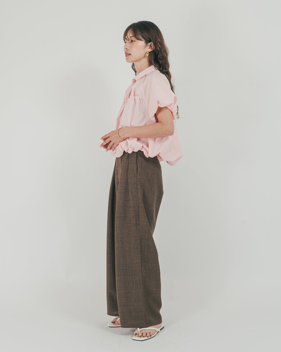 ［SET］バルーンShirringハーフスリーブシャツ + スラブTweedタックワイドパンツ（2SET）