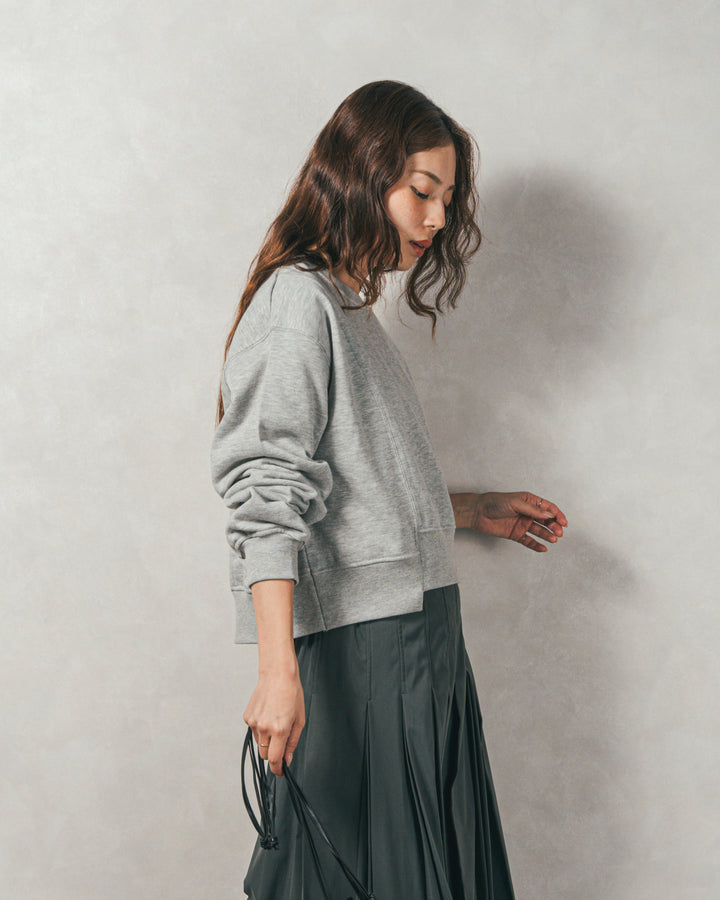 ［SET］ラメ裏毛ボリュームスリーブトレーナー+W-Tuckプリーツロングスカート（2SET）