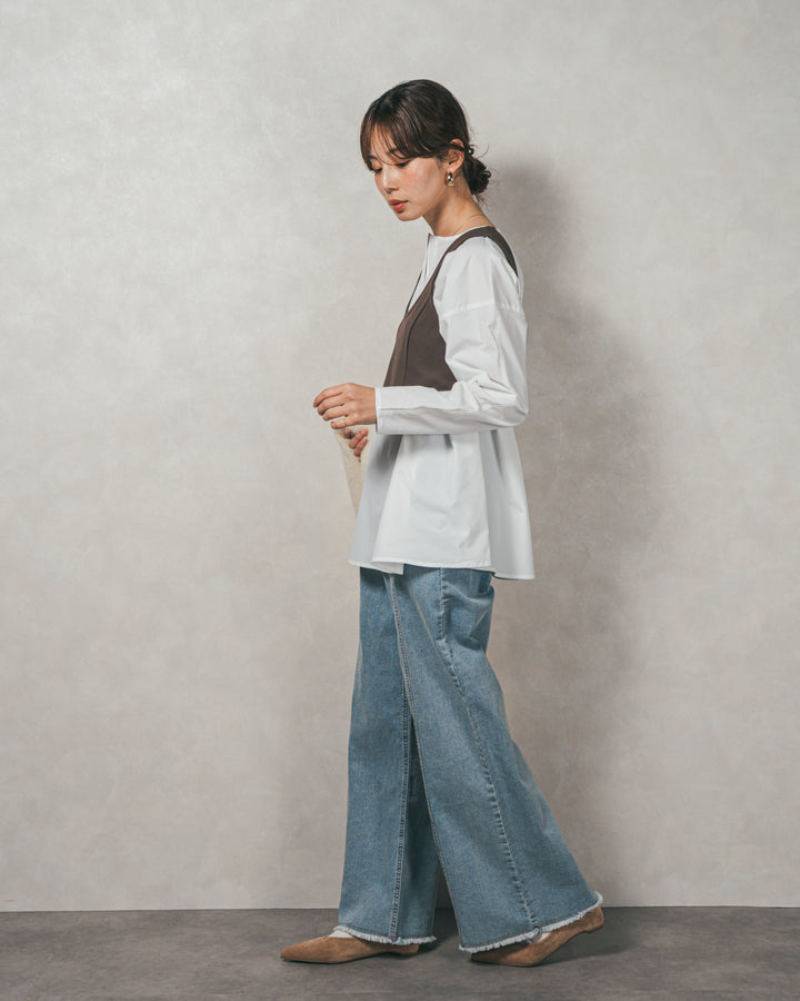 ［SET］カットビスチェxブラウス レイヤードSET+センターシーム リラックスカラーデニム（2SET）