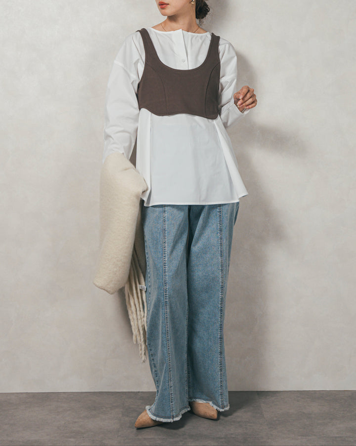 ［SET］カットビスチェxブラウス レイヤードSET+センターシーム リラックスカラーデニム（2SET）