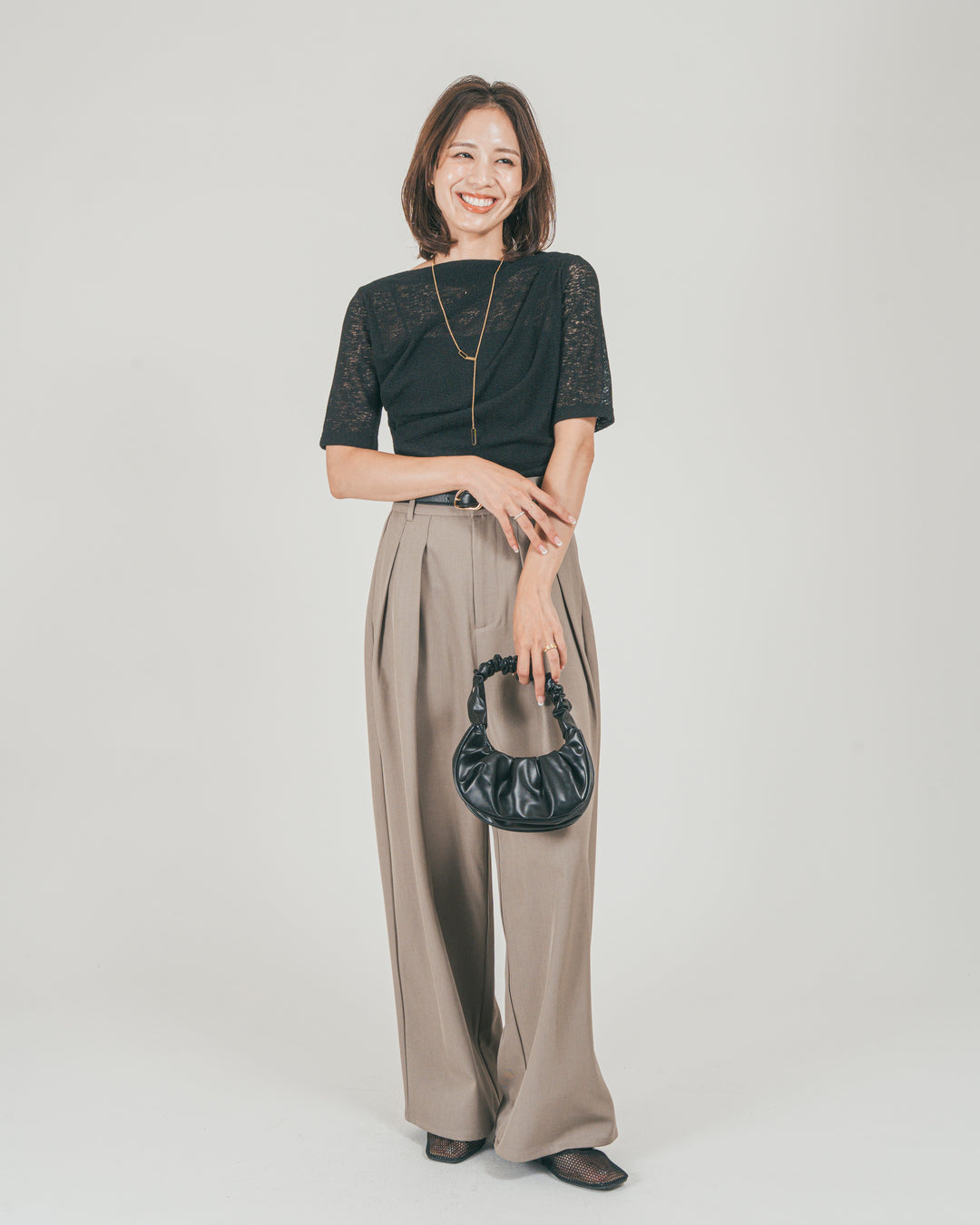 ［SET］カットレース ドレープTee + ダブルタック ハイウエストワイドパンツ（2SET）