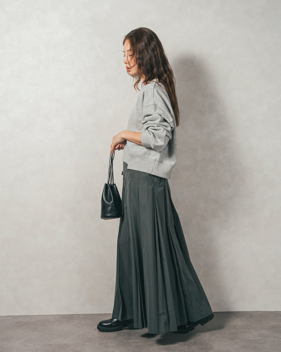 ラメ裏毛ボリュームスリーブトレーナー (GRAY)